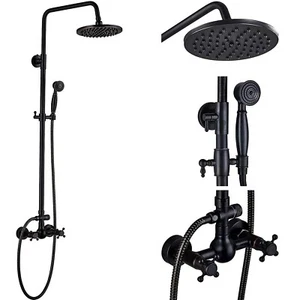 Oil Rubbed Bronze Shower Faucet System Set 8” Rainfall Shower Head Combo Mixer - Picture 1 of 10