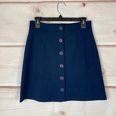 Juicy Couture Black Label Skirt Women 2 Blue Ponte Knit A-Line Button Front - Image 1 of 4