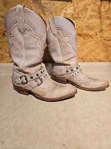 DP4063 Dan Post 12" Off White w/Straps Western Boots Snip Women's Size 10 - Picture 1 of 5
