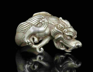 Collect Rarity China Hand-Carved Precious Tibetan Silver Ring PI Xiu Statue - Picture 1 of 5