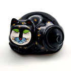 Black Cat Sleeping Trinket Box Figural Hand Painted Ceramic Milson and Louis