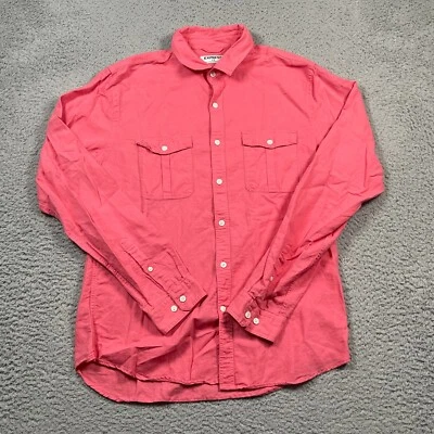 Express Shirt Men's Medium Pink Linen Blend  Roll Tab Buttons Front Pockets - Image 1 of 4