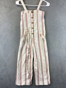 Zara Kids Girls Linen Sleeveless Jumpsuit Size 10 Beige Stripes / 61-6 - Picture 1 of 10
