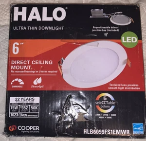 Halo HLB 6 in. White Ultra Thin Downlight LED Direct Ceiling Mount Dimmable - Picture 1 of 3