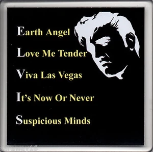 Elvis Presley Acryl Bier Getränk Matte Untersetzer 5 Song Titel 4" x 4" NEU - Bild 1 von 1
