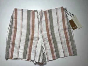 Rachel Zoe Leinenshorts gestreift Reißverschluss vorne Größe 6 neu mit Etikett Freizeit oder Arbeitskleidung - Bild 1 von 10