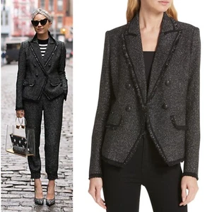 Veronica Beard Frisco Tweed Jacket Double Breasted Metallic Black Women Size 8 - Picture 1 of 11