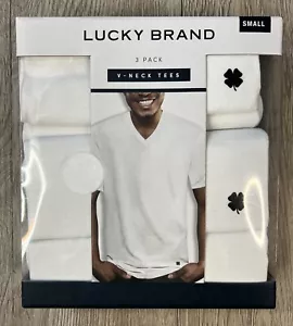 Lucky Brand Men's 3 Pack V-Neck Logo Tees Super Soft Size Small 34-36 White NWT - Picture 1 of 5