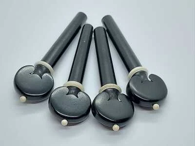 RIVERBERO MUSIC SET 4 PIROLI PER VIOLINO EBANO INDIANO MODELLO HEART SHAPE DECORO BIANCO IN OSSO