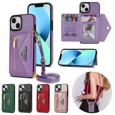 Leather Case For iPhone 16 14 13 12 SE 6 7 8 Plus Card Holder Wallet Phone Cover - Image 1 of 4