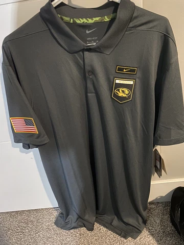 Mens Size XL Nike Polo Shirt Missouri Tigers Mizzou Gray NCAA On Field Dri-Fit Cover