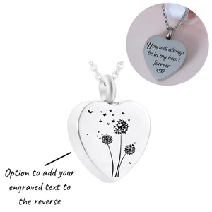 Collana Urna Incisa Tarassaco e Farfalla Cremazione Ceneri Argento/Auto-riempitiva - Foto 1 di 7