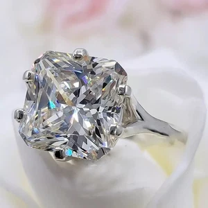 24.30 Ct Certified Radiant Cut White Solitaire Diamond In 14k White Gold Ring - Picture 1 of 4