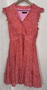 Rachel Zoe Flutter Pink Orange Flowers Dress Short Sleeve A-Line Small NWT - Picture 1 of 7