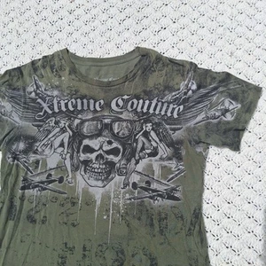 Xtreme Couture Affliction Uomo Teschio Pilota Aereo Testa Verde AOP Y2K MMA - Medium - Foto 1 di 7