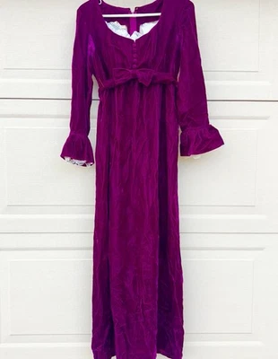 Fabulous Vintage 1960s Lorrie Deb Burgundy Red Velvet Lace Maxi Dress Edwardian - Image 1 of 4
