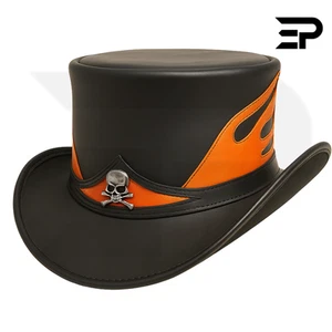 Western Leder Totenkopf Zylinder Hut - Biker Gothic Steampunk Deadman Zylinderhut - Bild 1 von 4