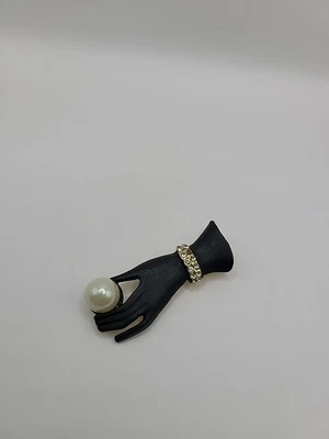 Broche prendedor vintage mano cuentas negras cabujón cristales blancos joyería disfraz *DEFECTUOSO Foto 1 de 4