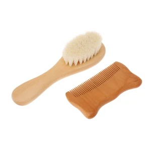 2 Stück/Set Baby Haarbürste Kamm Naturwolle Holz Haarbürste Neugeborene Säugling WHLD - Bild 1 von 13