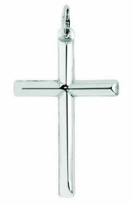 Pendente A Croce Grande In Argento Sterling 925 Lucido Tubo Piatto 1 3/4" - Immagine 1 di 2
