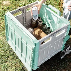Foldable Cart with Stair Climbing Wheels Collapsible Rolling Crate Green - Picture 1 of 12