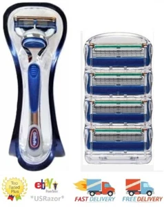 4 Gillette Fusion Razor Blades Refills Cartridges Manual Shaver Handle - Picture 1 of 4