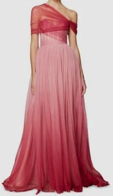 $4995 Vestido Pamella Roland Para Mujer Rojo Ombré Tul Asimétrico Talla 12 Foto 1 de 4