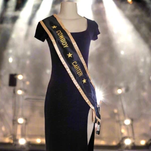 Cowboy Carter Sash Black and Gold Satin - Picture 1 of 2