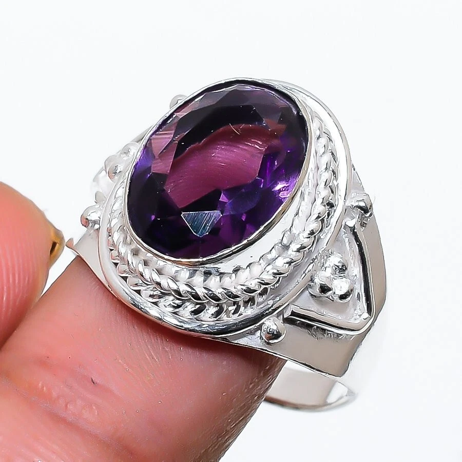 Purple Amethyst Gemstone Handmade 925 Sterling Silver Jewelry Ring Sz 10 (US) - Image 1 of 1