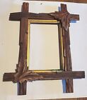 Vtg/Antique Walnut Adirondack Carved Wood Frame With Leaves Holds 6.5 X 4.5" Pic
