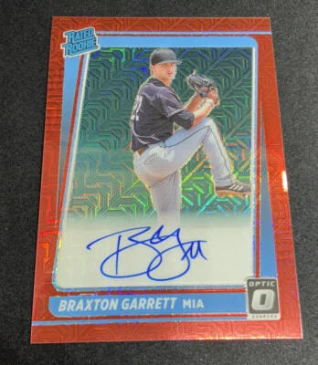 2021 Donruss Optic Choice BRAXTON GARRETT  rookie red mojo auto /99 Marlins - Image 1 of 2