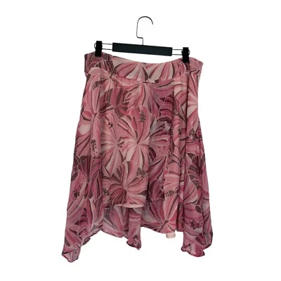 Penny Black Pink Silk Floral Asymmetric Chiffon Knee Length Wrap Skirt - Size 14 - Image 1 of 4