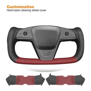 Custom Stitch Genuine Leather Steering Wheel Wrap for Tesla Model S Yoke Model X - Picture 1 of 11