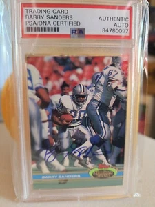 1991 Topps StadiumClub #361 Barry Sanders BLUE INK AUTOGRAPH! PSA/DNA CERTIFIED! - Picture 1 of 5