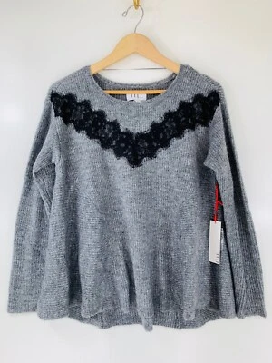 Suéter tejido ELLE para mujer pequeño gris negro de encaje elástico acampanado nuevo con etiquetas Foto 1 de 4