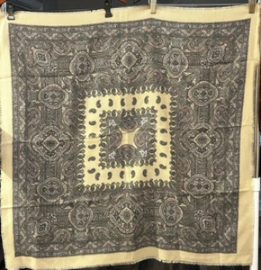 VTG The SPECIALTY HOUSE Italy 35" Square Scarf Boho Purple Paisley Beige Raw Hem - Picture 1 of 4