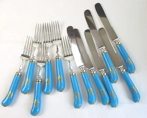 Gorham sterling silver lunch flatware set Minton Celeste Bleu porcelain handle - Picture 1 of 11