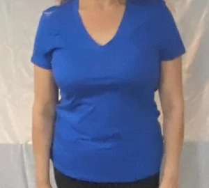 SHORT SLEEVE V-NECK WOMEN T-SHIRT COTTON TOP PLAIN STRETCH - Picture 1 of 8