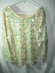 WOMENS VINTAGE 1960's mod gogo dancer sweater ivory sequin top shirt size L 44" - Picture 1 of 6