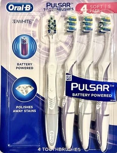 Oral B 3D White Luxe 4 Count Pack of 1 Pulsar Battery Powered Toothbrushes - Picture 1 of 6