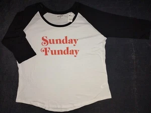 Women's Express 3/4 Sleeve Ragalon Sunday Funday Graphic T-shirt Size XL NEW! - Picture 1 of 2