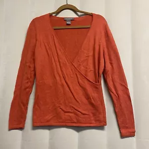 Kenar Women’s Sweater Medium 100% Cashmere Wrap Front V-Neck Burnt Orange - Picture 1 of 8
