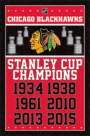 Chicago Blackhawks 6-TIME STANLEY CUP CHAMPIONS NHL Hockey 22x34 Wall POSTER Cover