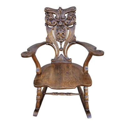 Antique 19th C North Wind Rocking Chair - Hand Carved Solid Tiger Oak Rocker - Image 1 of 4