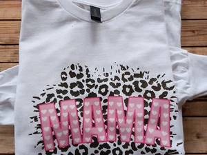 Graphic Tee-MAMA Leppard Print Long Sleeve Cotton Teeshirt - Picture 1 of 7