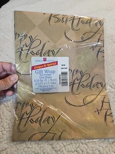 Vintage American Greetings Gift Wrap Paper Gold Diamond Happy Birthday - Picture 1 of 2