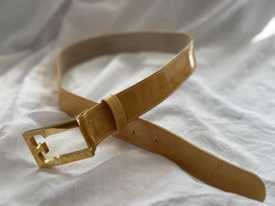 Vintage Escada Yellow Patent Leather Women's Belt Size 34 Logo Buckle - Image 1 of 4