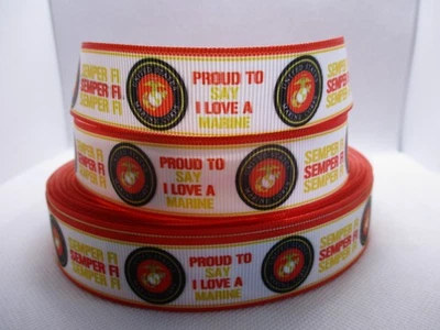 I Love A Marine 7/8" Grosgrain Ribbon YOUR CHOICE 5 or 10 Yard (US Military) - Image 1 of 3