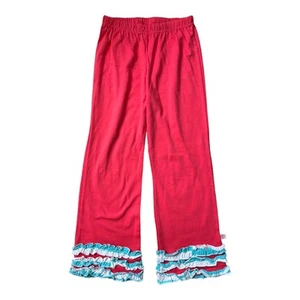 Lolly Wolly Doodle Knit Pants Elastic Waist Ruffle Hem Watermelon Blue Girl's 7 - Picture 1 of 4