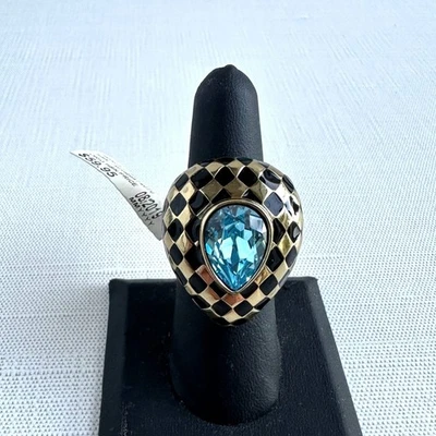 Anillo Y2K Heidi Daus Declaración Talla 7 Azul Cristal Dorado Negro Cúpula Arlequín Foto 1 de 4